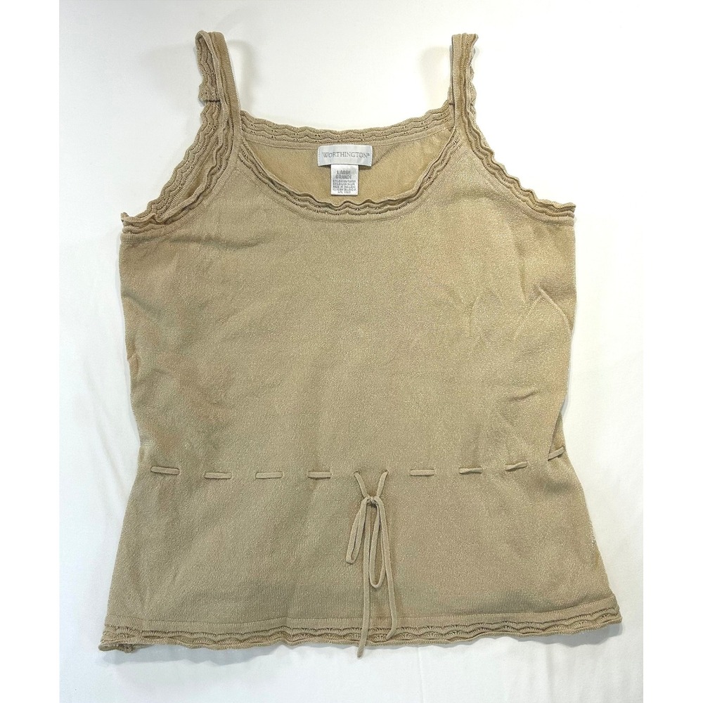 Worthington Coquette Shimmer Knit Camisole Large Balletcore Fairycore Gold Tank